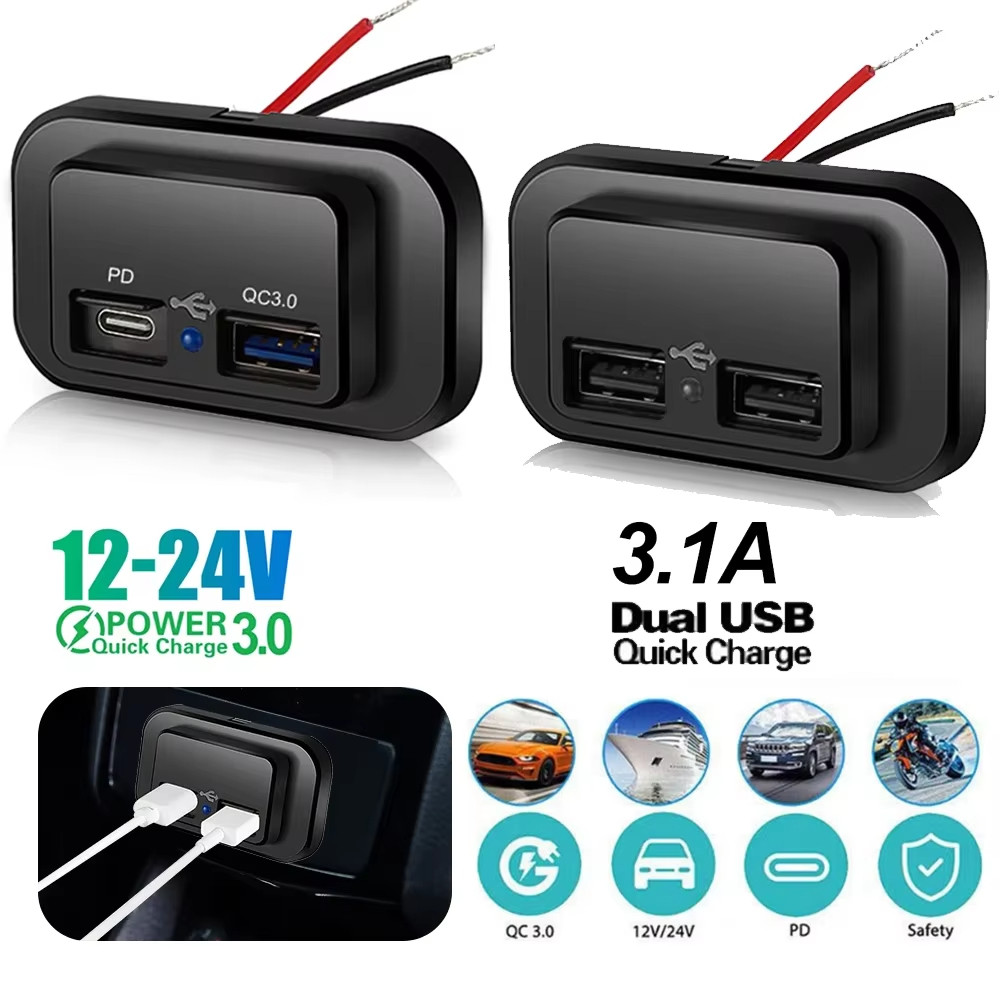 Dock Di Ricarica USB Dual Port Per Moto E Auto 12V-24V, 3.1A Fast Charger Con LED Blu E Coperchio Antipolvere - 3
