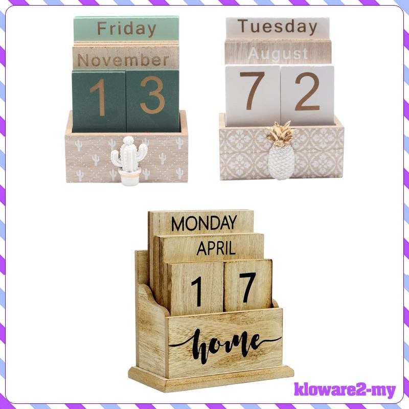 [KlowareafMY] Perpetual Calendar Wood Block Calendar Desk Home Decor ...