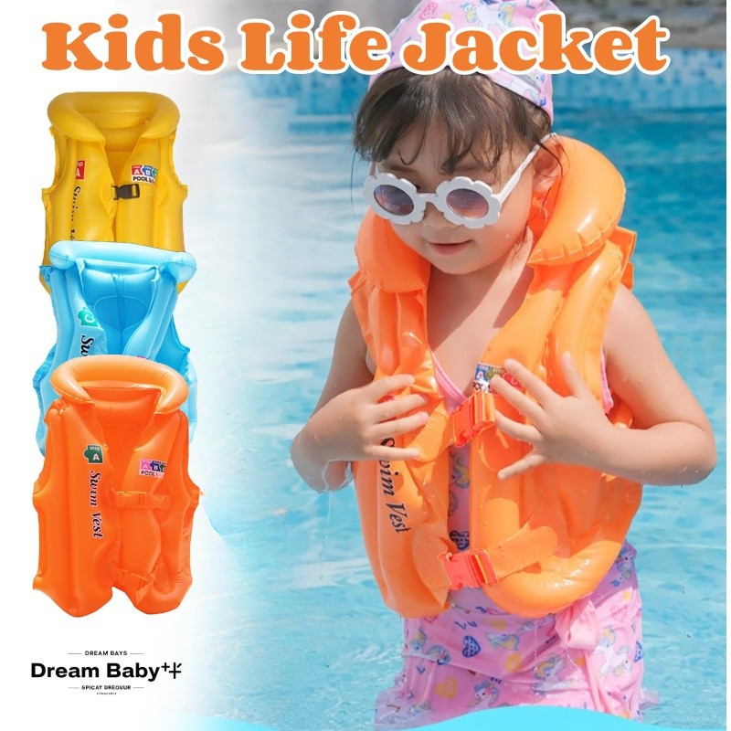 Kids Inflatable Safety Swim Vest Life Jacket Aid Beginner Swim Buoyancy ...