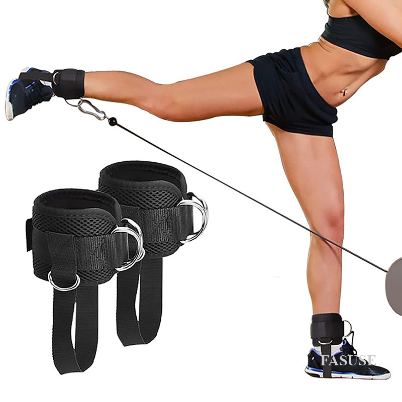 FAUSE 1Pair Adjustable 4 D-Ring Ankle Straps Gym With Foot Strap Cable ...