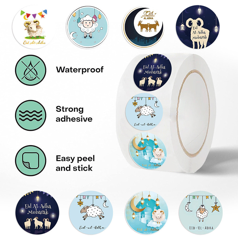 500pcs Eid Mubarak Round Adhesive Label Sticker DIY Hari Raya Gift Box ...
