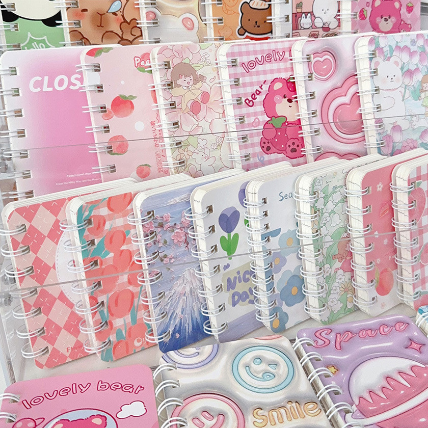 CXRYLZ 6 PCS Small Pocket Notebook, Mini Cute Smiley Journal With Pu Leather Cover Portable Notepad For School Office Teachers Students Class Gifts Party Bags Travel 100 Pages 10 5 X 8 Cm Candy