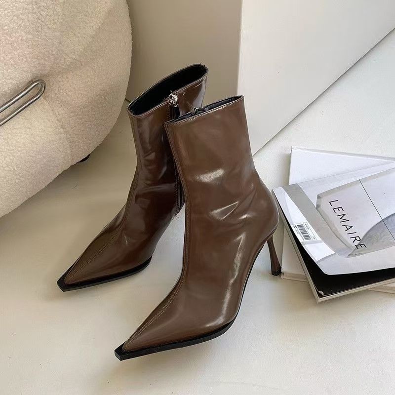 Patent Leather Ankle Boots Women High Heel Stiletto Heel Pointed Toe ...