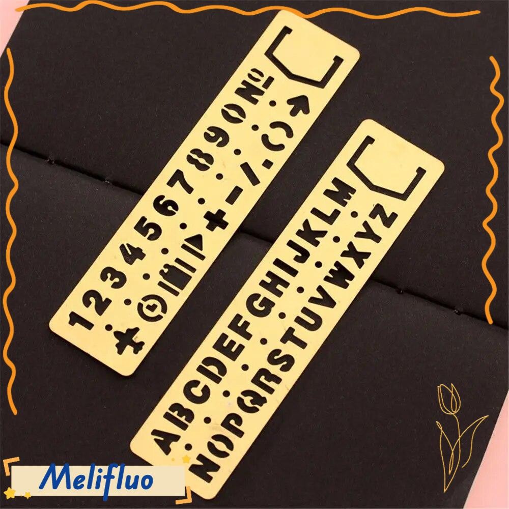 MELIFLUO Digital Letters Hollow Ruler, Vintage Brass Painting Ruler ...