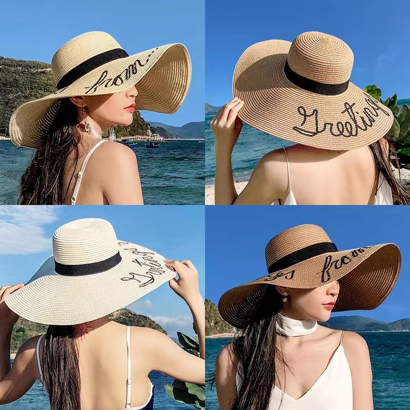 Summer Floppy Straw Hat Women Big Wide Brim Ribbon Sun Hats Ladies ...