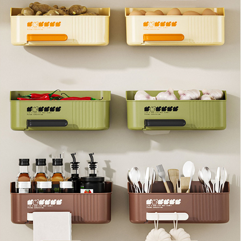 Kitchen onion ginger and garlic storage box non perforated wall mounted ...