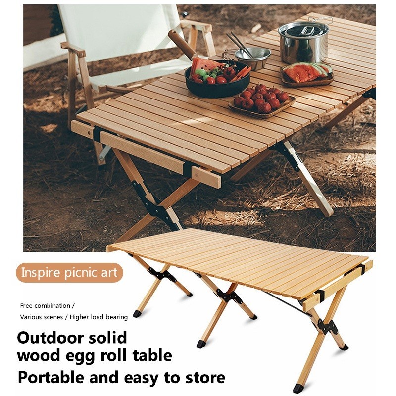 Folding Camping Table Meja Kayu Outdoor Glamping Picnic Solid Pine ...