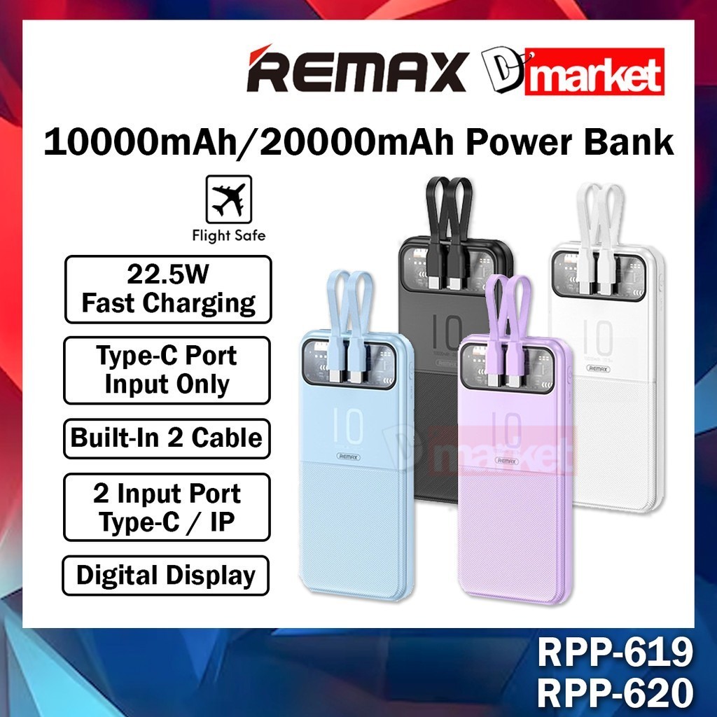 Remax RPP-620 20000mAh Powerbank 22.5W Built In Cable Power Bank Remax ...