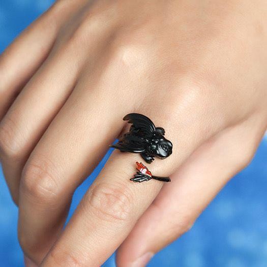 Black and White Toothless Light Dragon Master Couple Silver Ring ...
