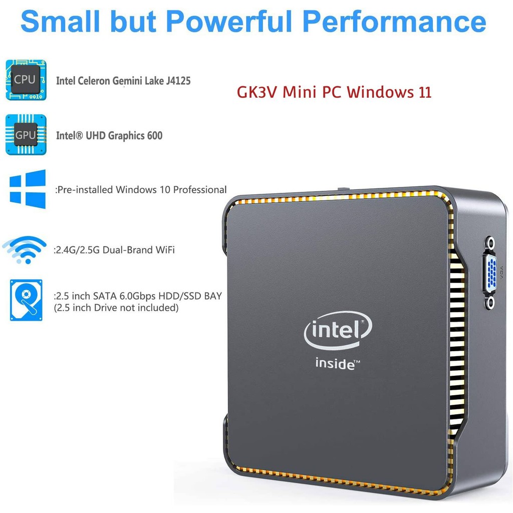 AWOW Mini PC Windows 11 Pro, Intel Celeron J4125 with 8GB DDR4/NVMe M.2 256GB