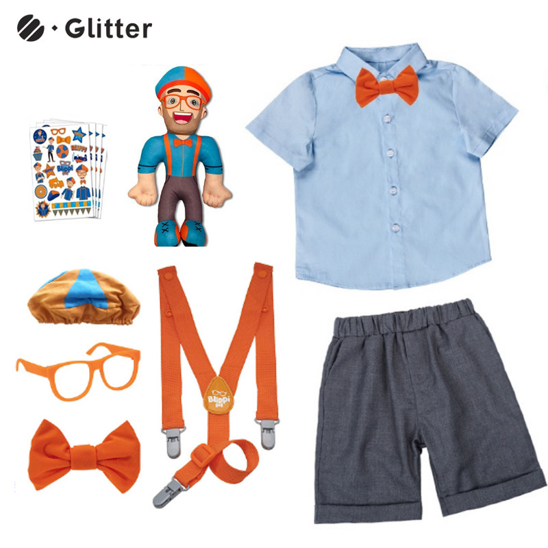 Halloween Blippi Glasses Hat Costume Dress Up Set Bowtie Suspenders ...