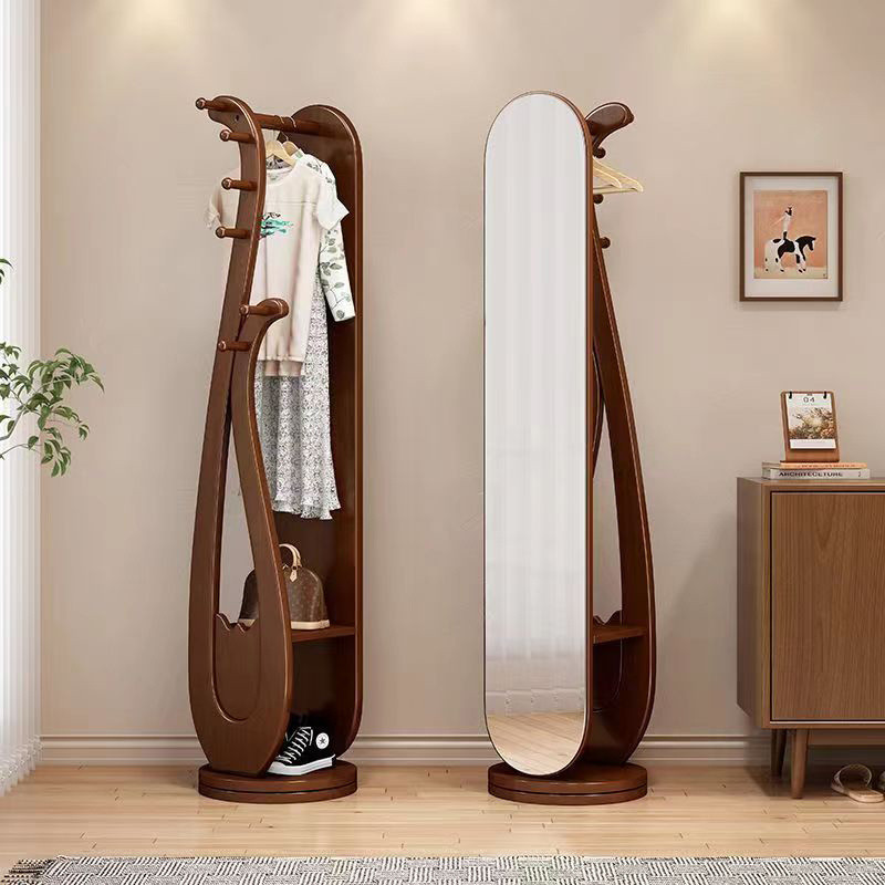 Solid Wood Coat Rack Floor-standing Moving Simple Integrated Rotating ...