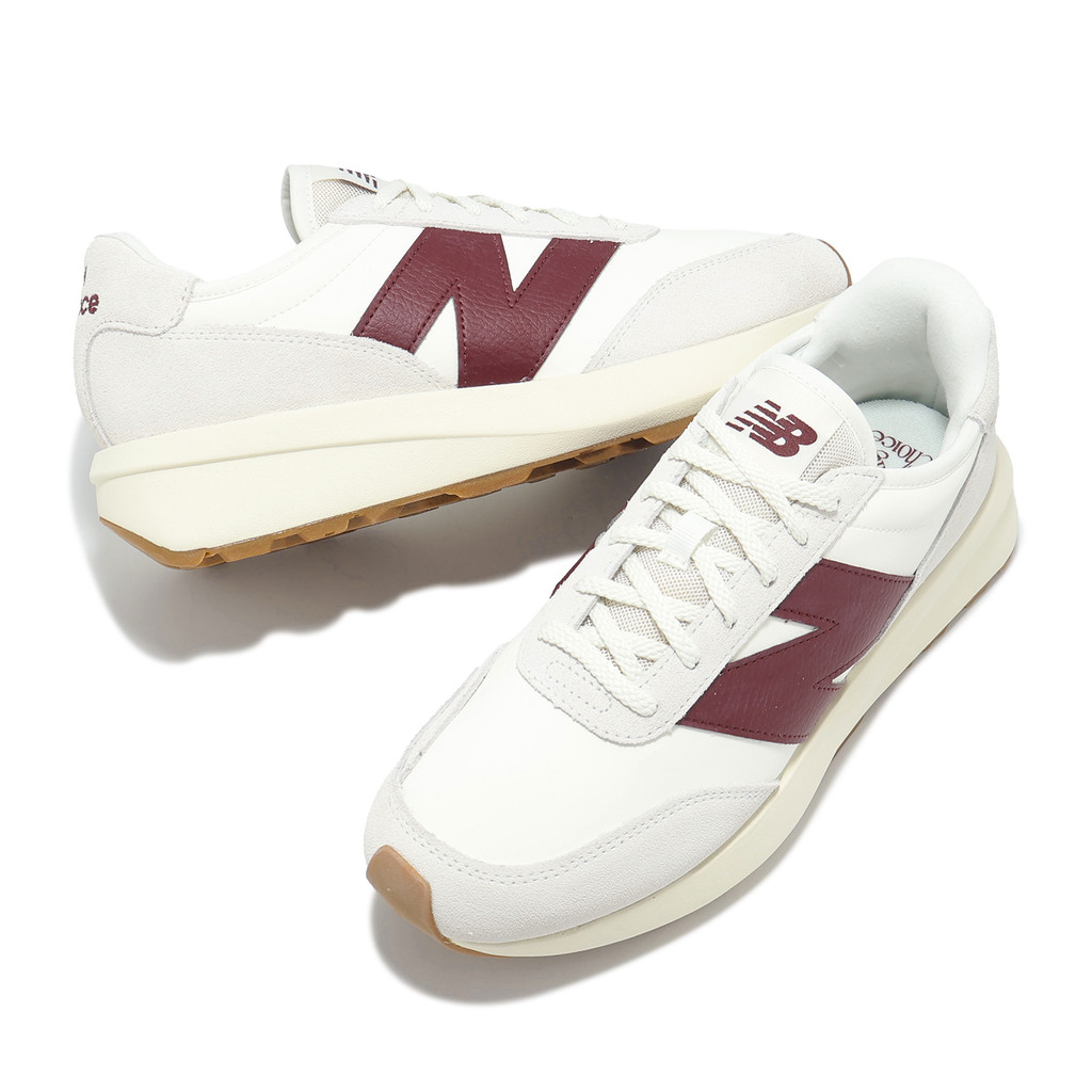 New Balance Casual Shoes 370 Men Women Shoes Sea Salt Classic Crimson ...
