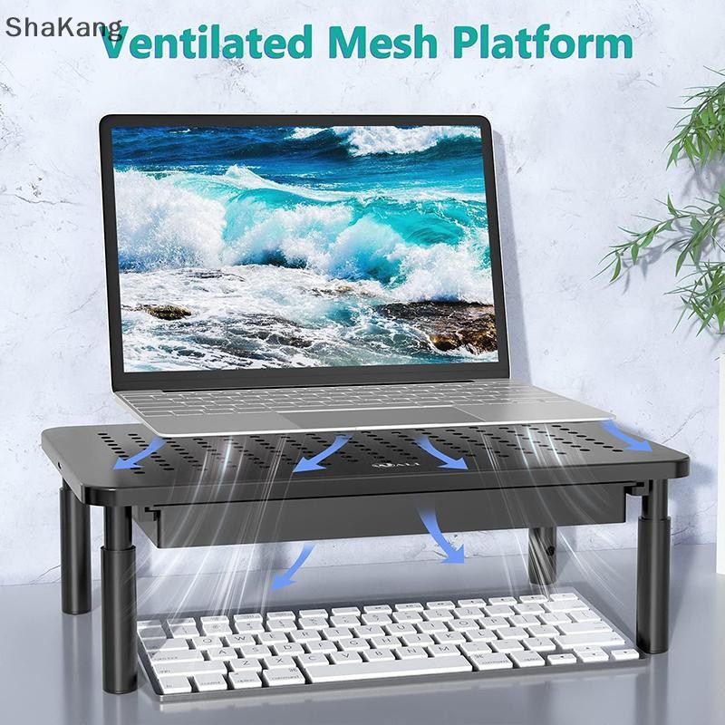 SKMY Desktop Computer Monitor Holder With Drawer 3-Level Height ...