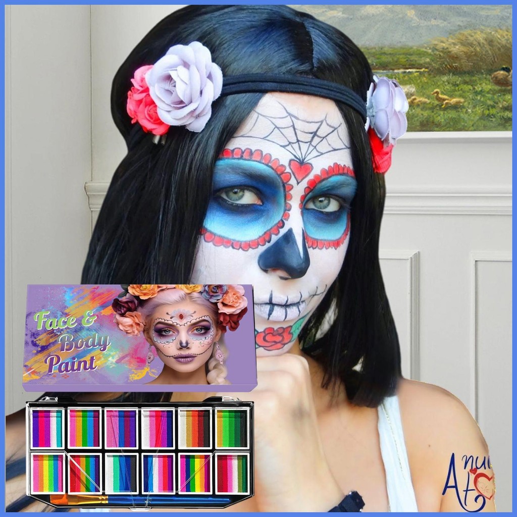 Face Paint Palette 12 Colors Face and Body Paint Kit Professional Water ...