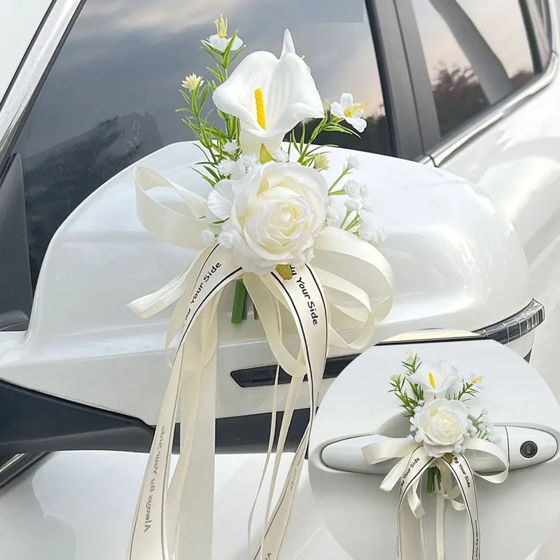 Pcs Christmas Creative Wedding Car Decoration Flower Door Handles Rearview Mirror Decorate