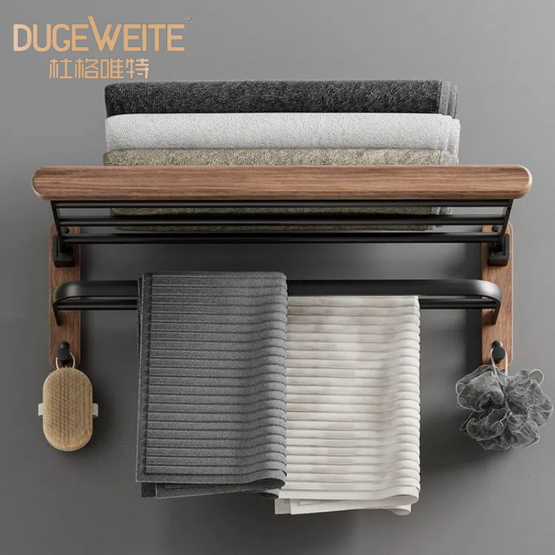 [Ready Stock] Walnut Towel Rack Bathroom Rack Perforation-Free Bathroom ...