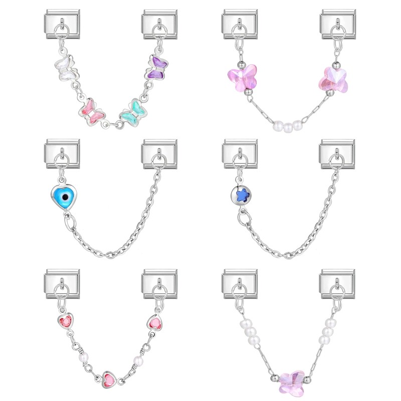 Quiges - Modulo Charm Link in stile italiano da 9 mm in acciaio inox Ciondolo Coniglio per bracciali in stile Italian Links