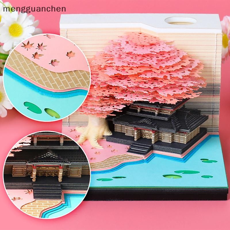 3D Calendar Notepad 2025 With LED Lights - Paper Carving Desk Calendar, Daily Tear-Off, Pink, With Display Box