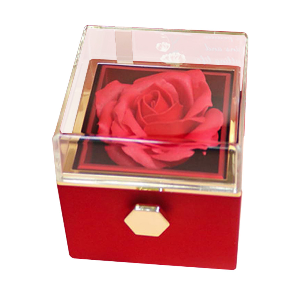 Rotating Preserved Rose Flowers Proposal Ring Case Necklace Storage ...
