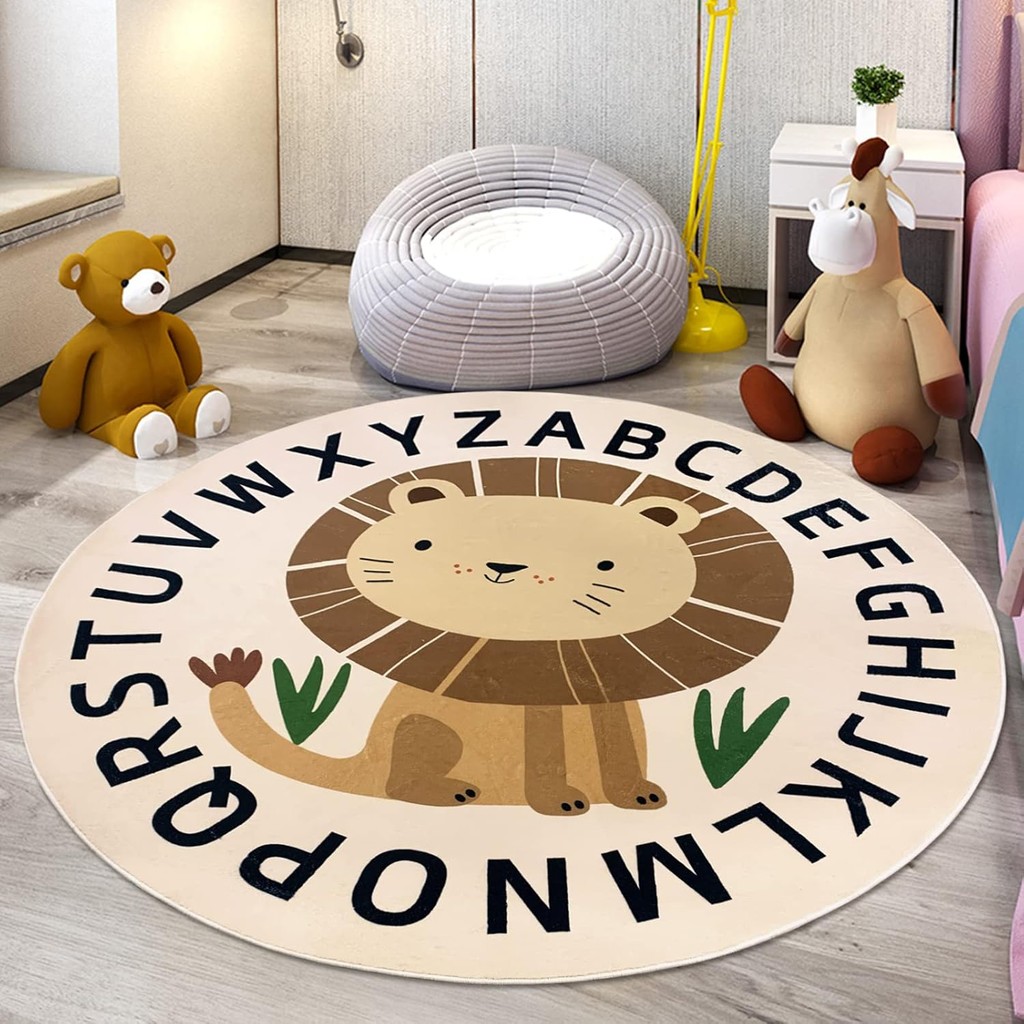 Kids Play Rug Round ABC Lion Rug Circle Carpet for Boys Girls Bedroom ...