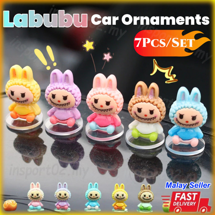 7Pcs/Set Cute Labubu Series Car Ornaments Creative Cartoon Center ...