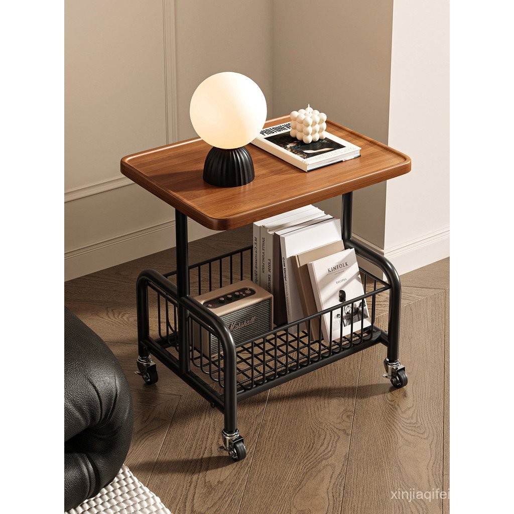 Small Trolley with Wheels Cream Style Simple Sofa Side Table | Shopee ...