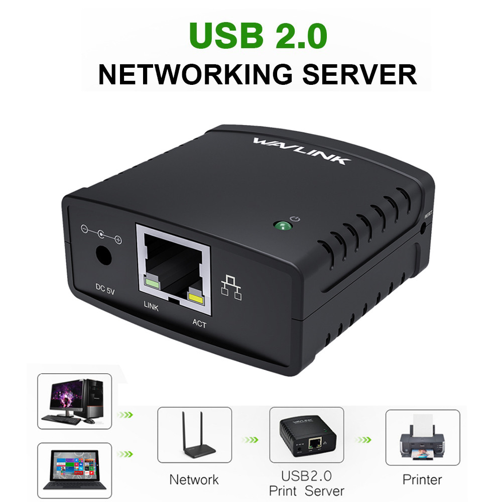 Wavlink USB 2.0 Port LPR Printer Server MFT Print Ethernet Port Sharing ...