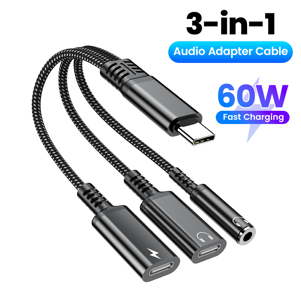 Type-C To 3.5mm 3 In 1 OTG Adapter for Charging 60W Digital Headphone ...