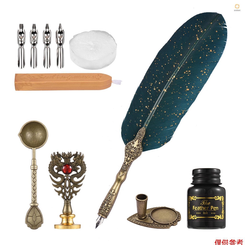 Calligraphy Pen Ink Set and Wax Seal Kit Quill Pen and Ink Set Feather ...