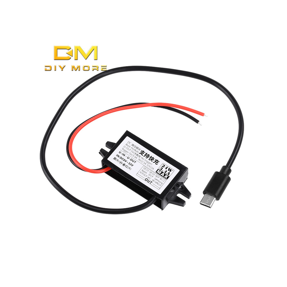 DIYMORE 24W Car Potting Waterproof Power Supply 12/24V to 5V Converter ...
