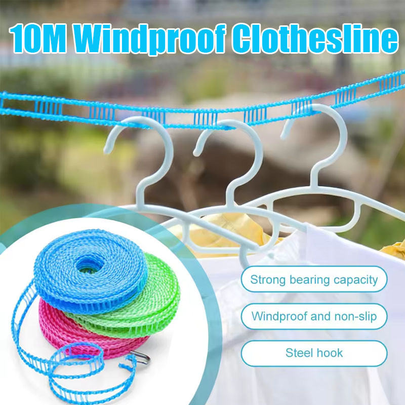 10M Windproof Clothesline Anti Slip Laundry Rope for Drying Outdoor ...