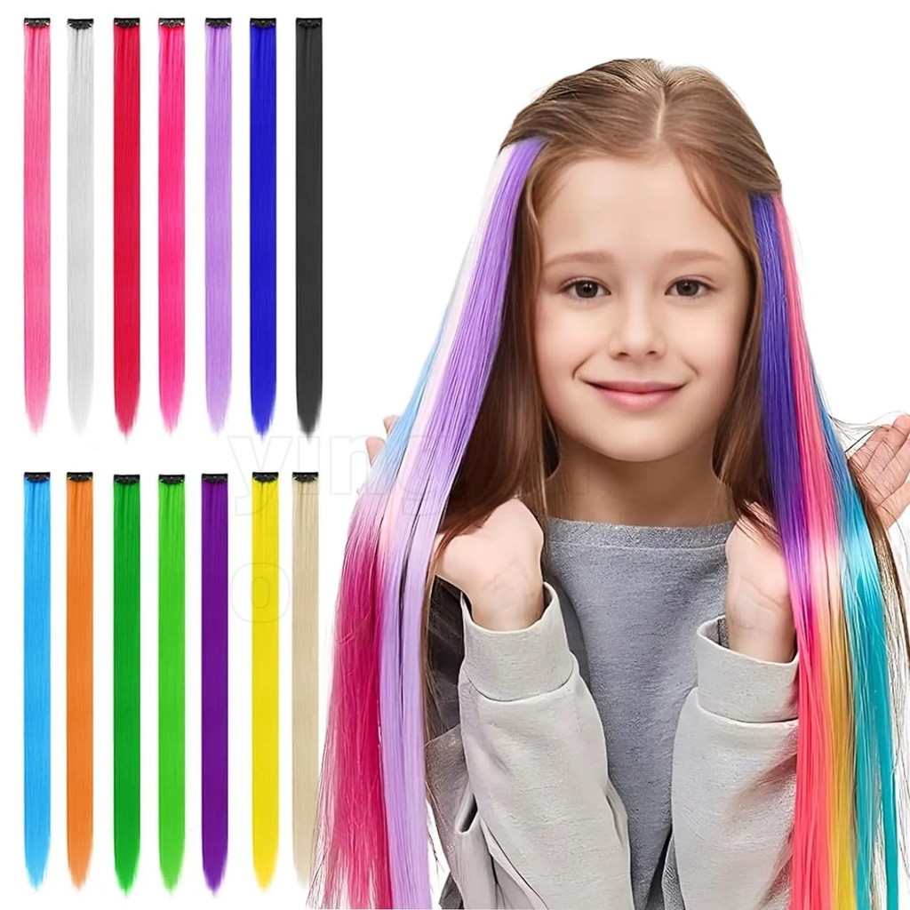 10/5/2 Pcs Colored Hair Synthetic Extensions, Colorful Clip in Hair 22 ...