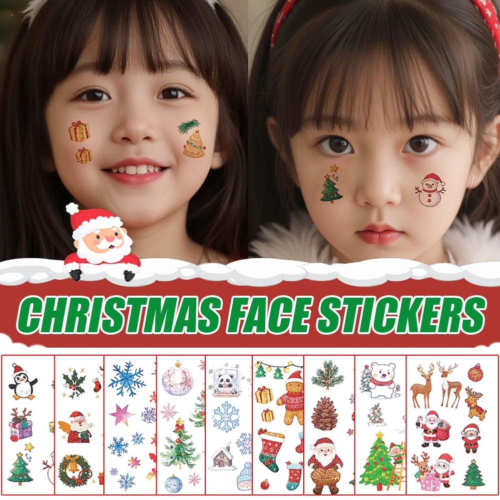 Christmas Stickers Facial Body Children Cartoon Cute Snowman Stars ...