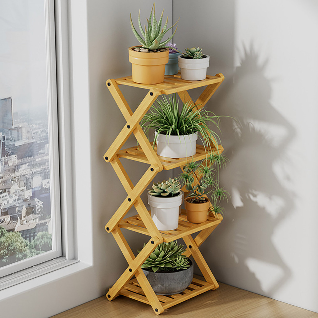 Multifunctional Plant Rack Foldable Shoe Rack 4-tier Bamboo Plant Stand ...