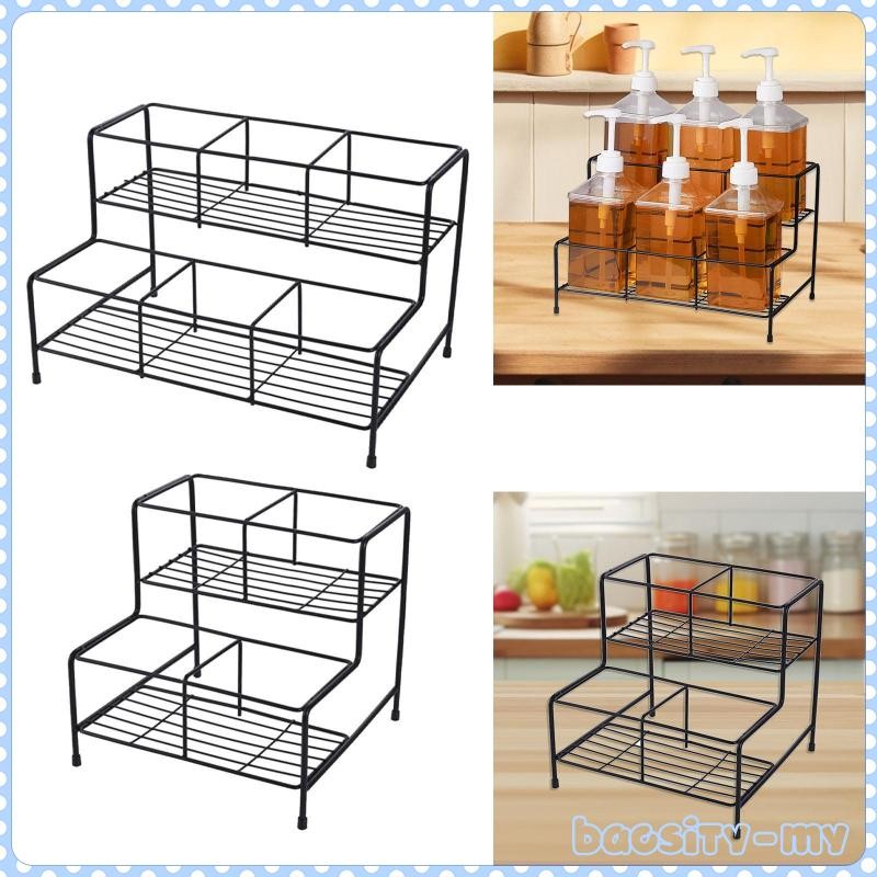 [BaosityMY] Coffee Syrup Organizer Rack 2 Tier Metal Display Stand ...