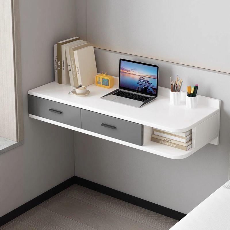 Modern Floating Desk with Shelves | Space-Saving Wall-Mounted Study ...