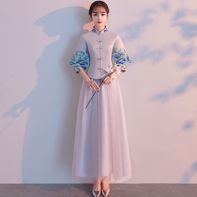chinese style bridesmaid dresses Bridesmaids Gray Chinese Style Dress (BM09) XL / Gray