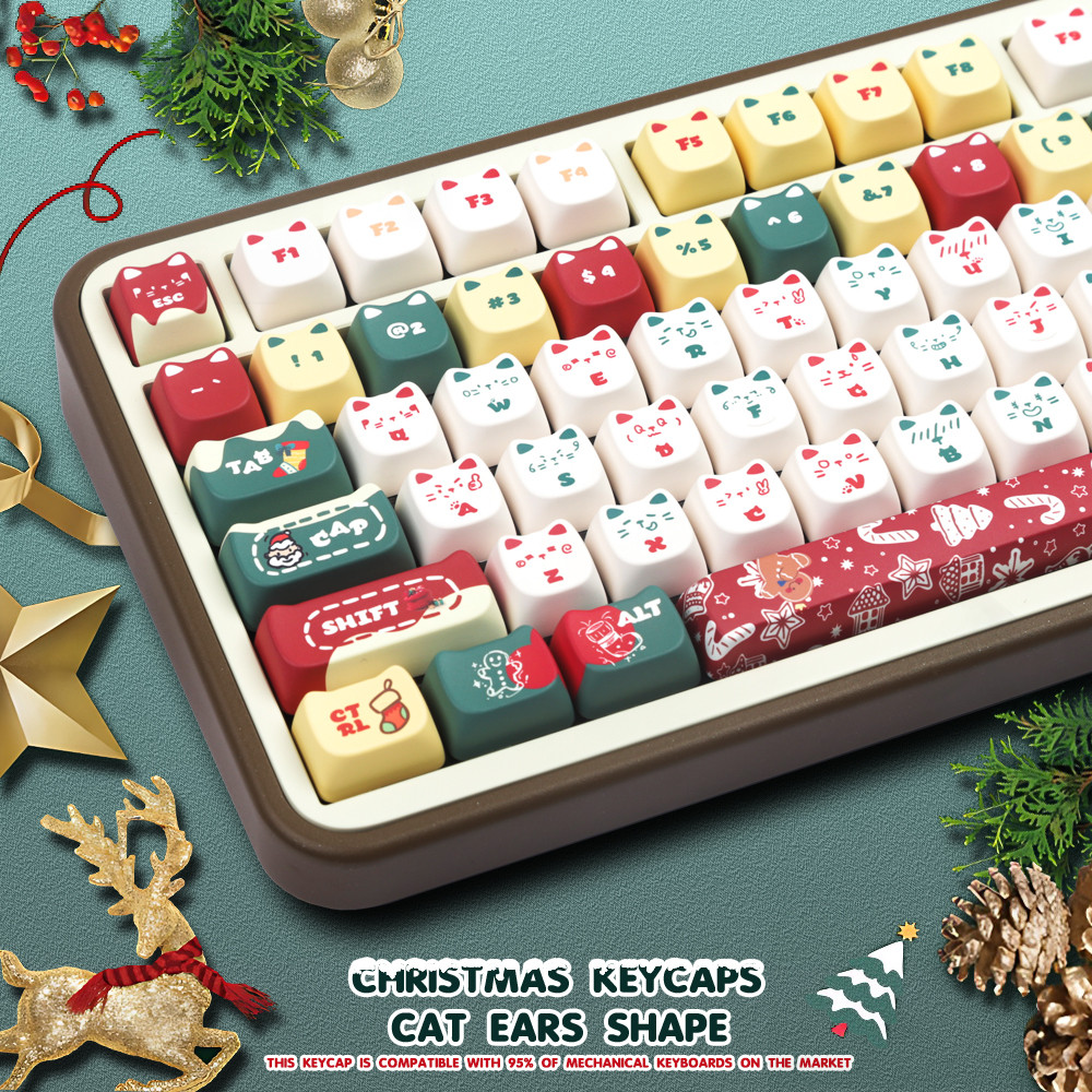 Christmas Cat 140Keys/Set Keycaps PBT Ear Shape Dye-Sublimation MAO ...
