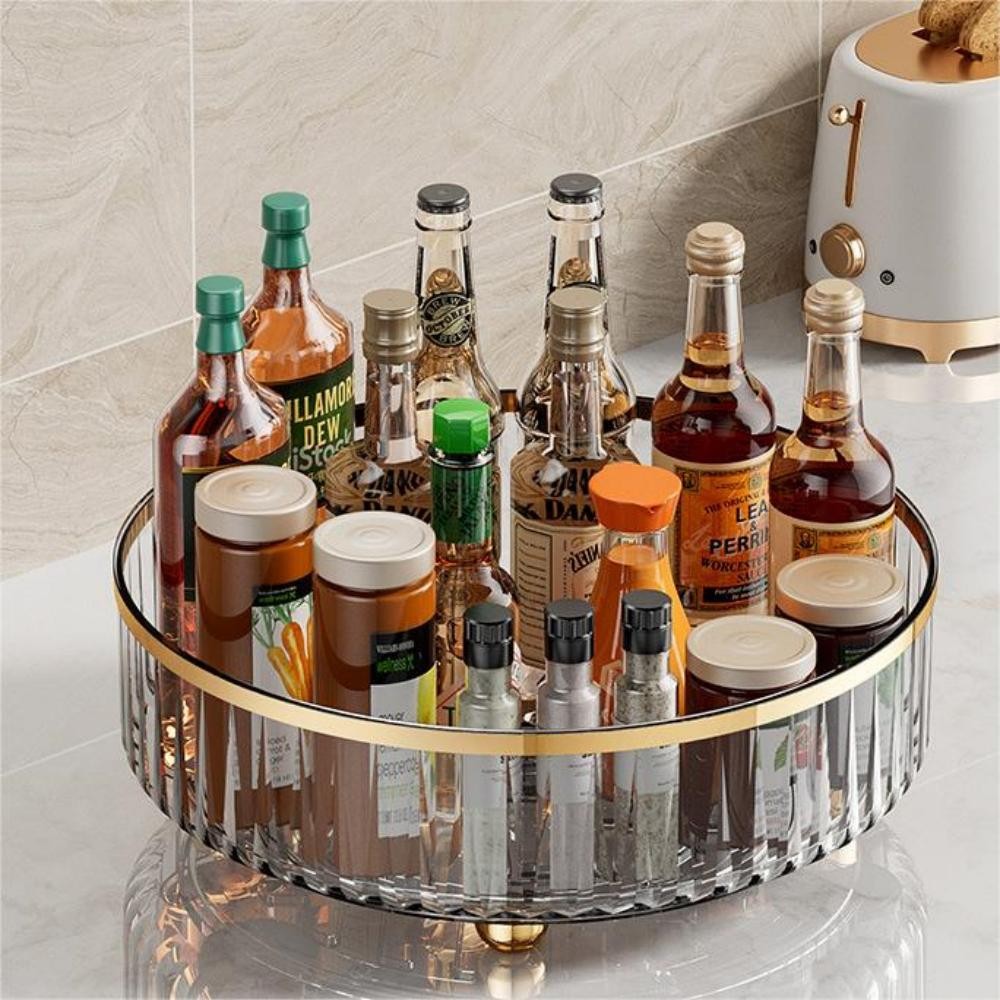 1pc Round Plastic Clear Rotating Container Bins for Cabinet Pantry ...