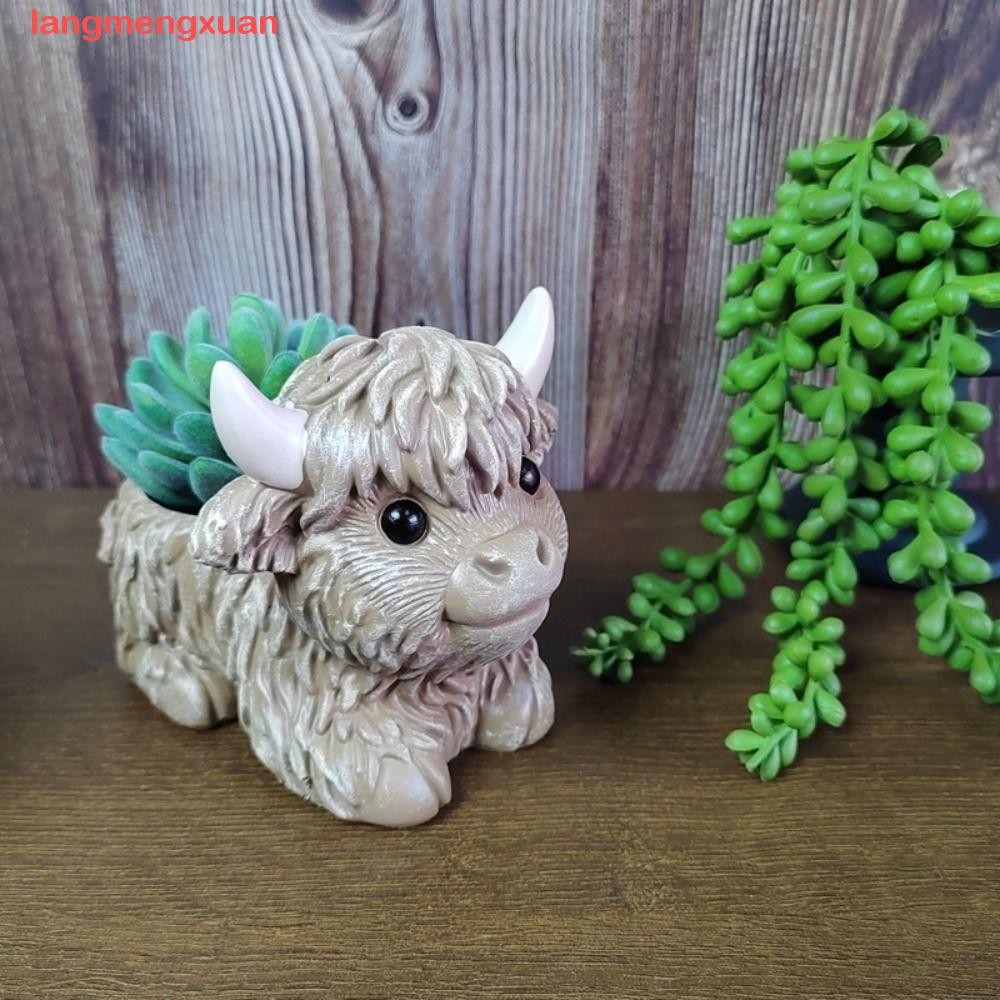 LANGMENGXUAN Highland Cow Flowerpot, Cute Multicolor Yak Resin Flower ...