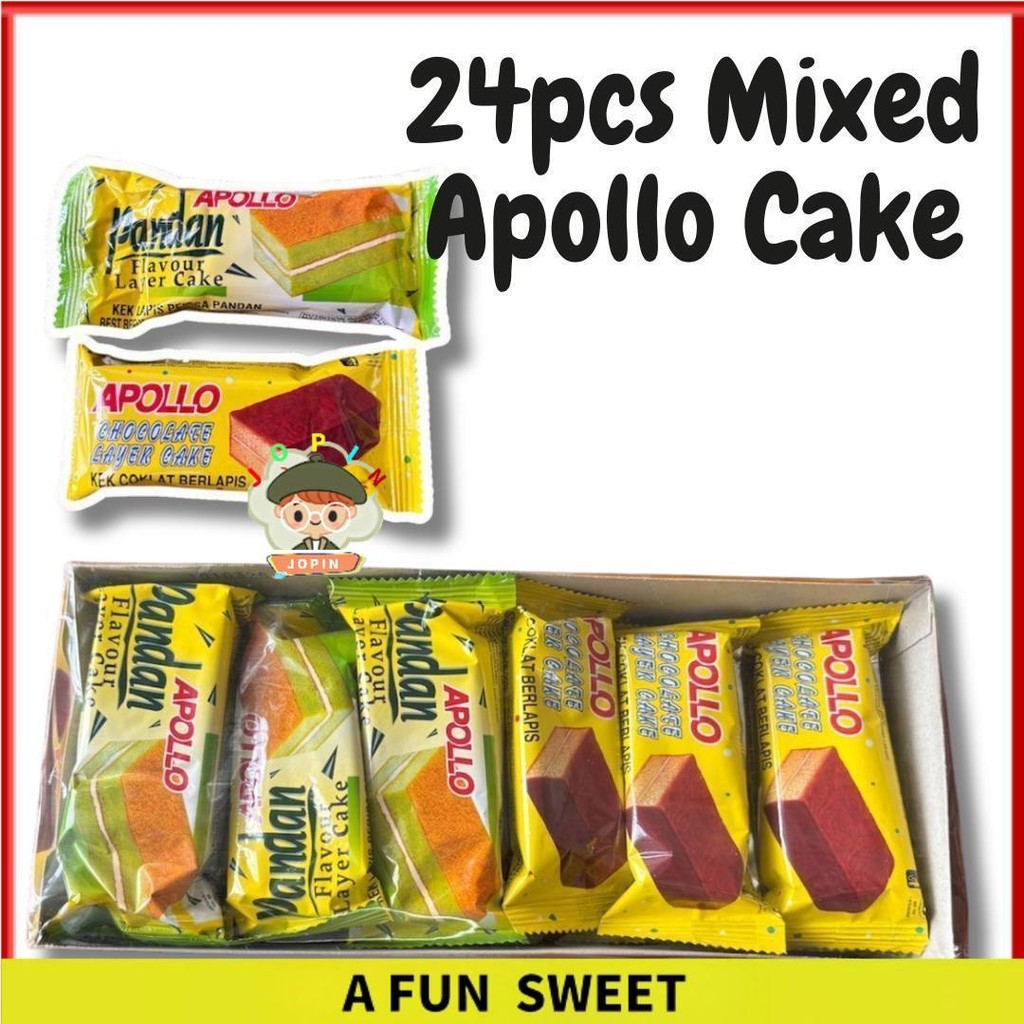 Mix !! 24pcs x 18g Apollo Layer Cake (Pandan 12pcs + Chocolate 12pcs ...