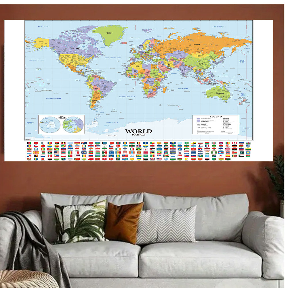 &Hot& World Map with National Flag - Educational Map Large Poster ...