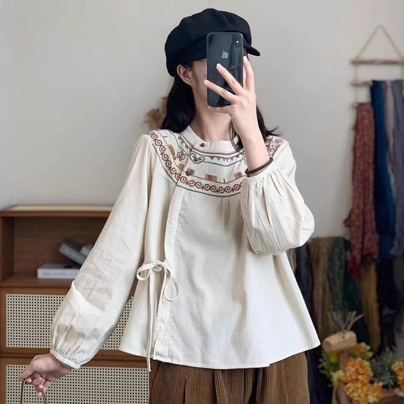 2025    23/8/Fleeting years/Early autumn literary and retro linen bag buckle high neck shoulder cover cover base outer wear