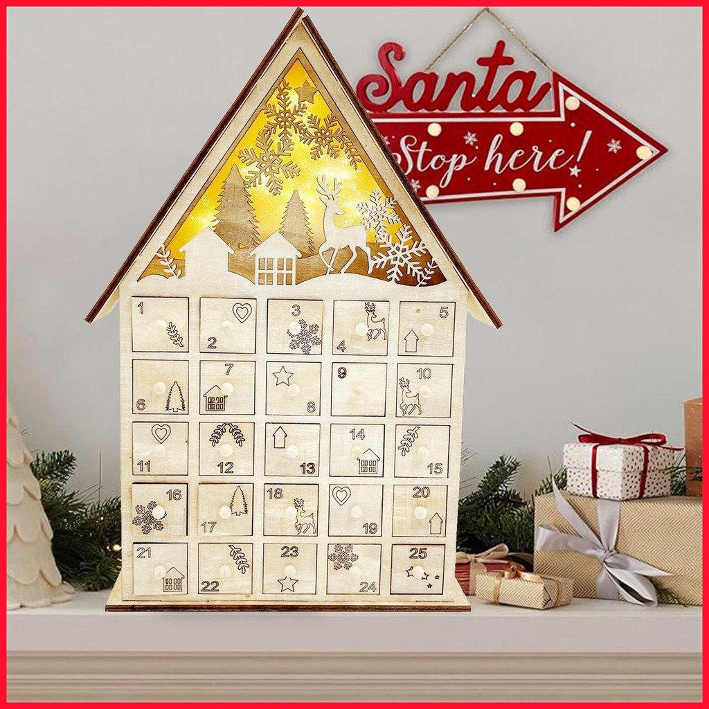 Christmas Wooden Calendar Advent Reusable Countdown Calendar with 25 ...