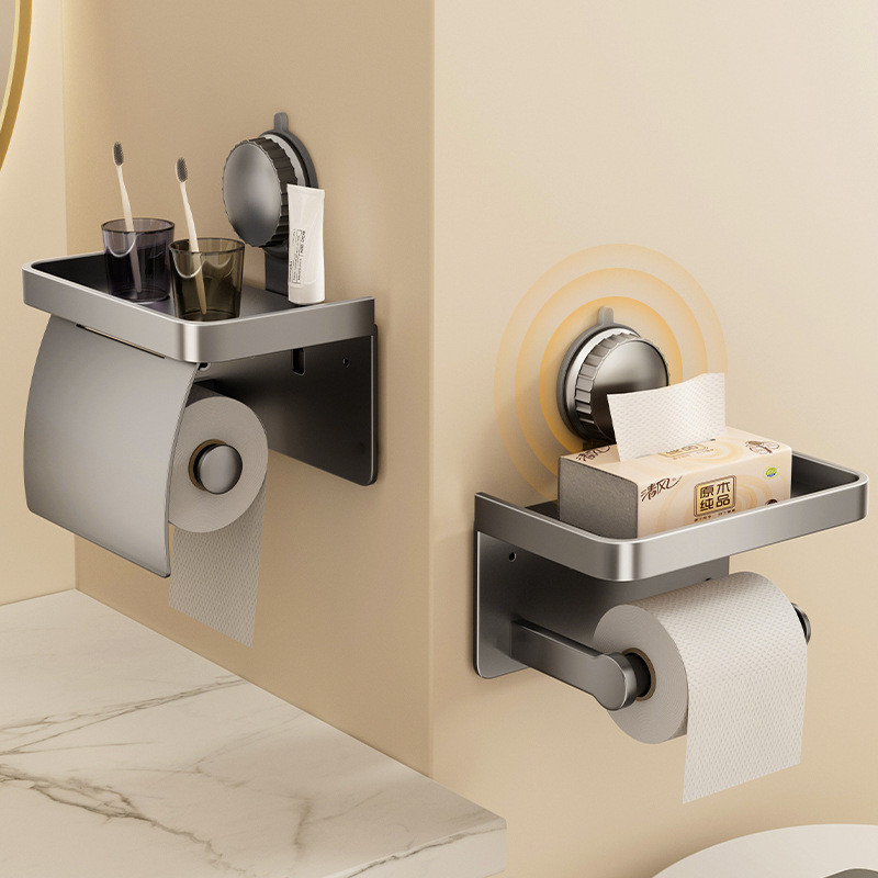DGYB Matte Black Suction Cup Toilet Paper Holder Wall Mount SUS 304