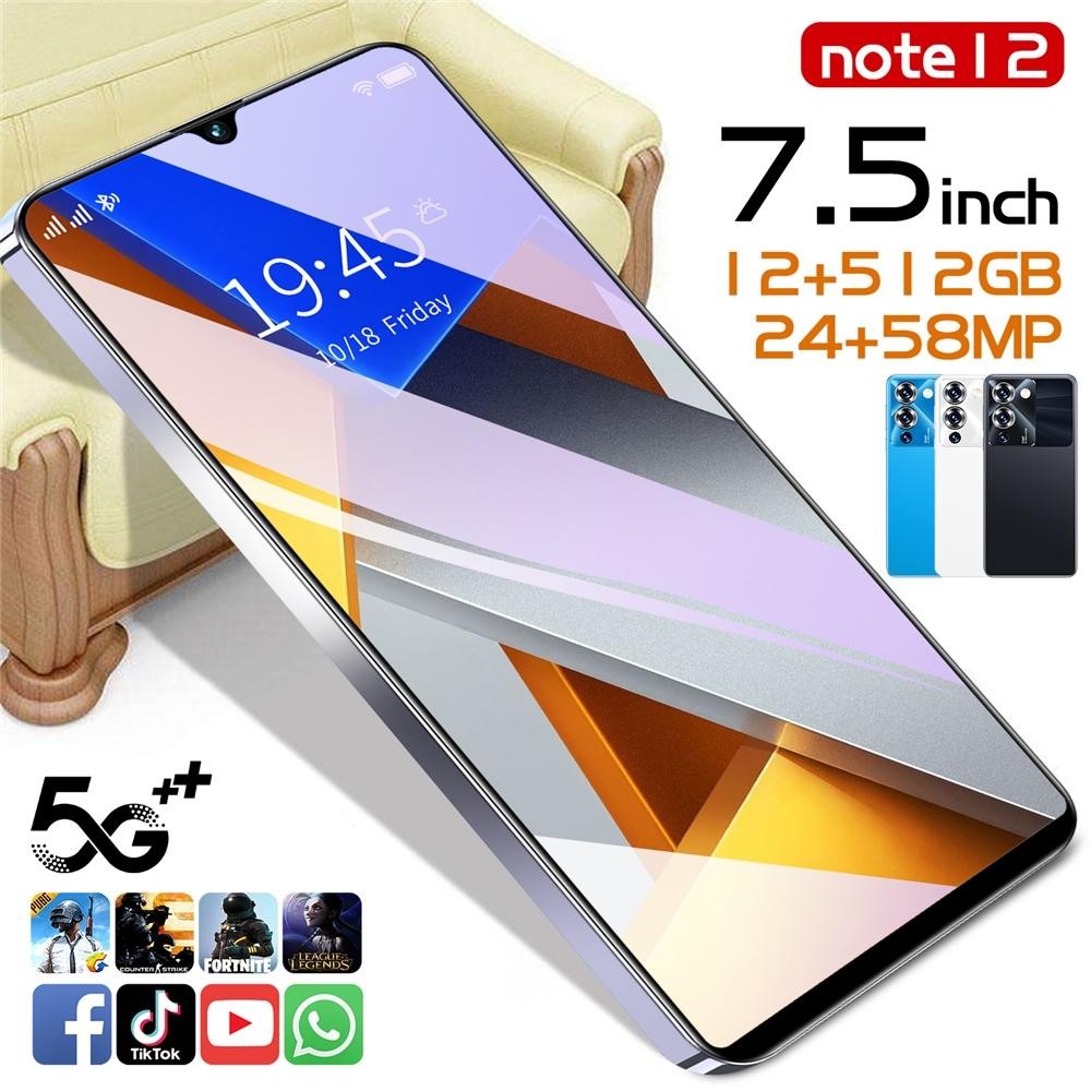 New Note 12 7.5 Inch HD+ Display 12GB RAM + 512GB ROM 24MP + 58MP Dual ...