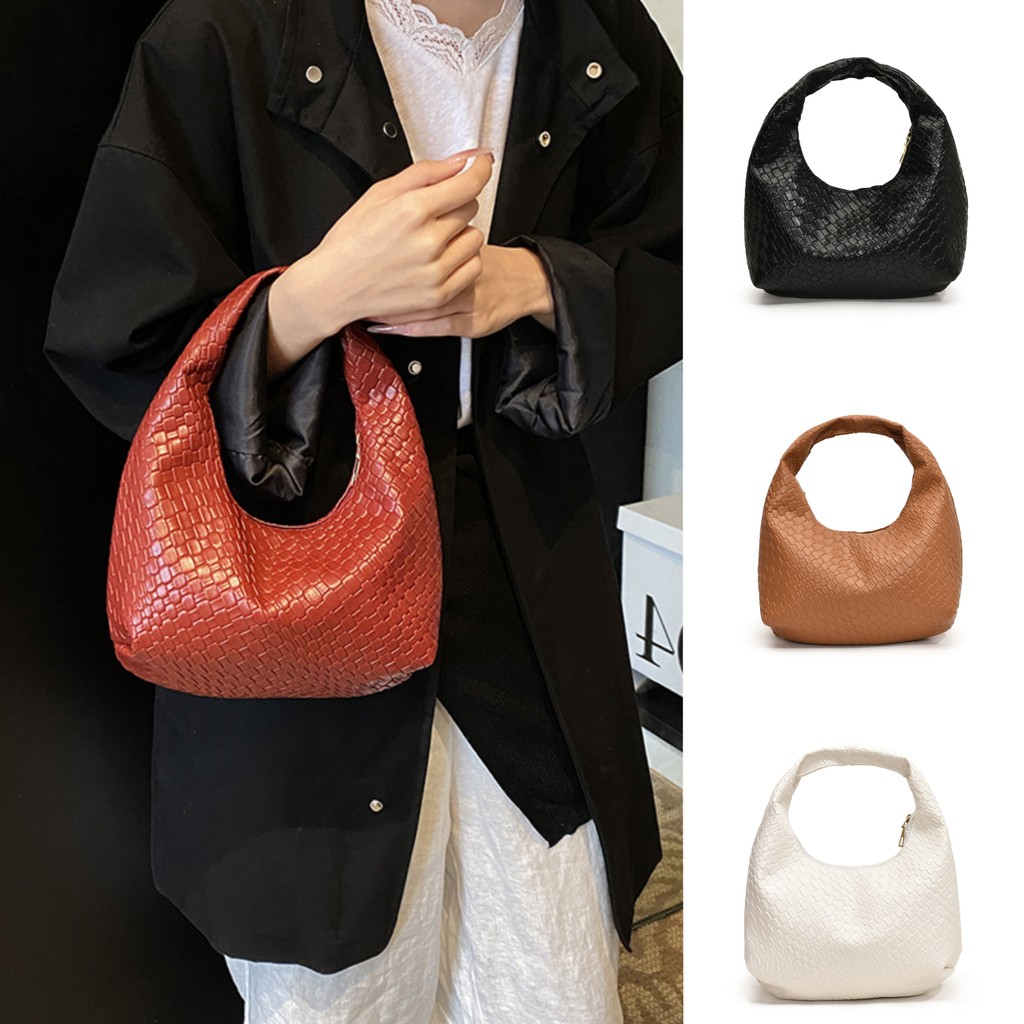 Beg kulit Burgundy Woven Bag Fashion Woven Hobo Bag Casual Style ...