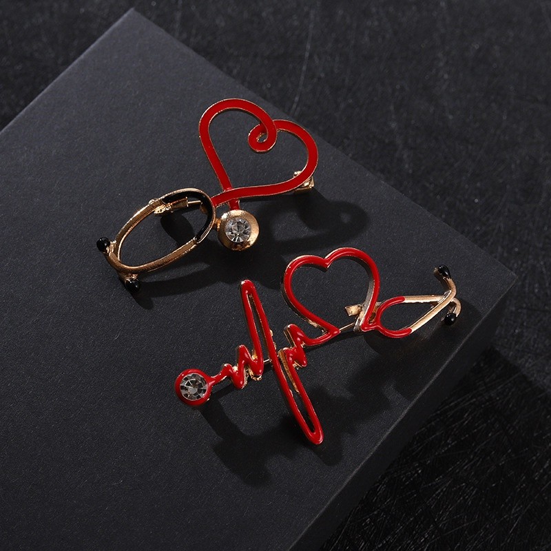 Cartoon Heartbeat Stethoscope Enamel Pins Electrocardiogram Nurse ...