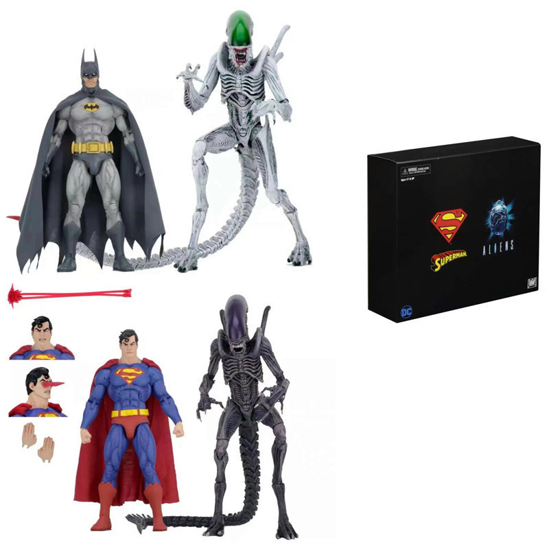 NECA Batman Superman vs Alien 7-Inch Action Figure 2-Pack Movable Model ...